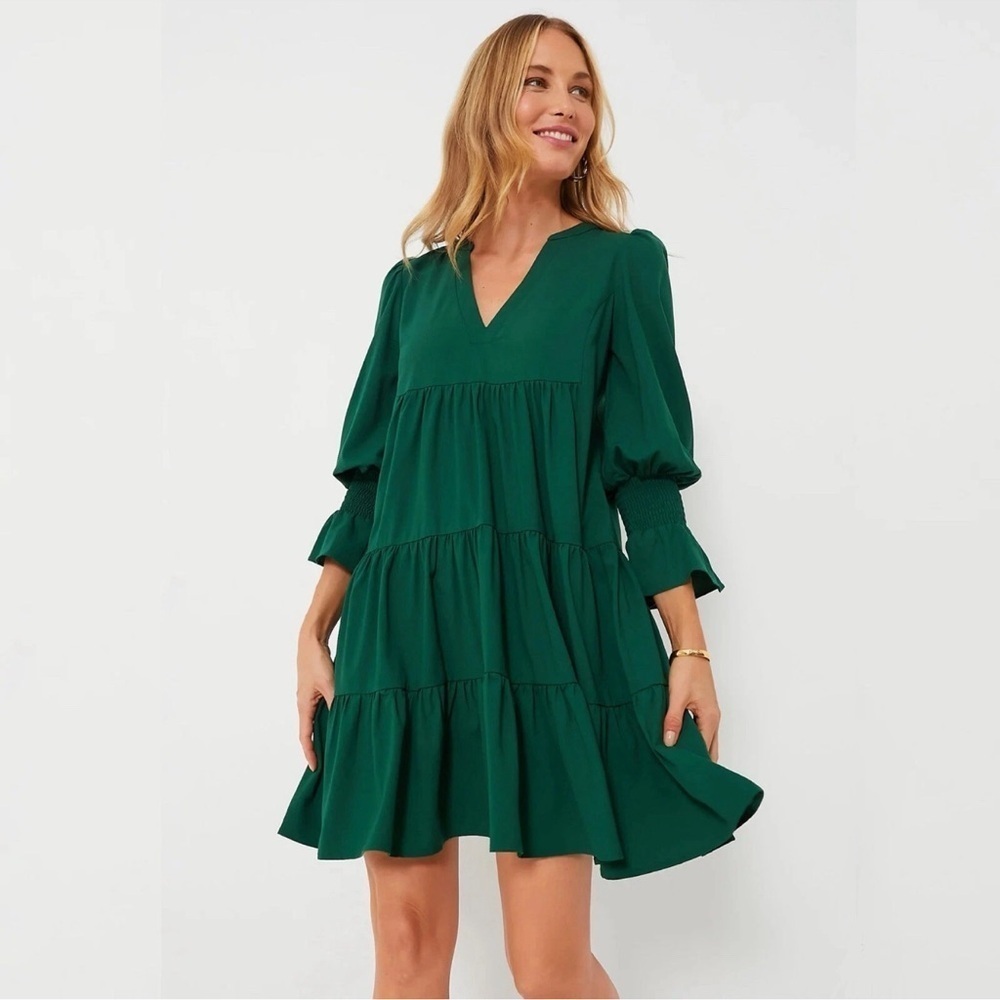 NEW Tuckernuck Pomander Place Kenzo Hunter Green Crepe Dress Long Sleeve xsmall - Picture 1 of 8